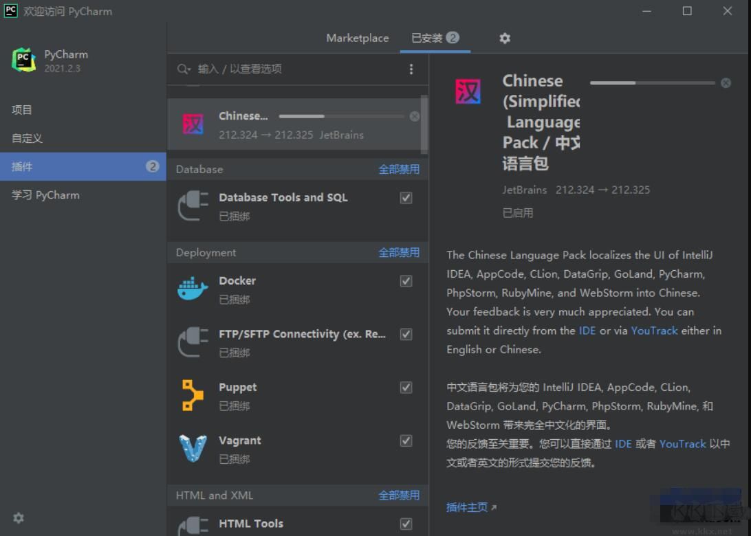 JetBrains中文语言包插件2021.2.x v212.325