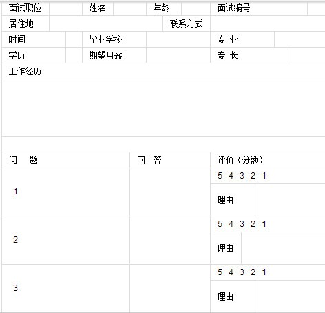 面试登记表模板